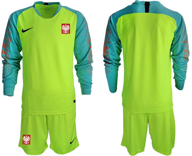 Poland Fluorescent Green 2018 FIFA World Cup Long Sleeve Goalkeeper Soccer Jersey