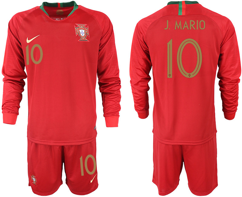 Portugal 10 J. MARIO Home 2018 FIFA World Cup Long Sleeve Soccer Jersey