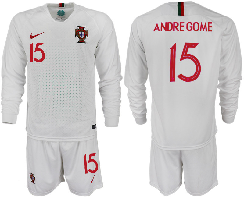 Portugal 15 ANDRE GOME Away 2018 FIFA World Cup Long Sleeve Soccer Jersey