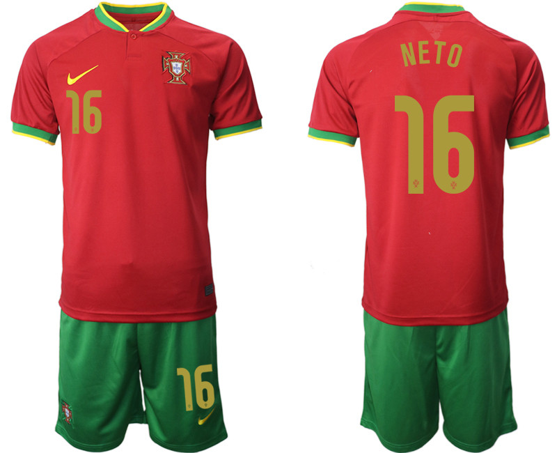 Portugal 16 NETO Home 2022 FIFA World Cup Qatar Soccer Jersey
