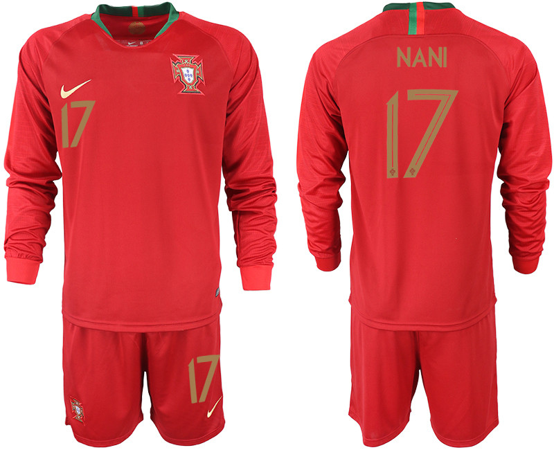Portugal 17 NANI Home 2018 FIFA World Cup Long Sleeve Soccer Jersey