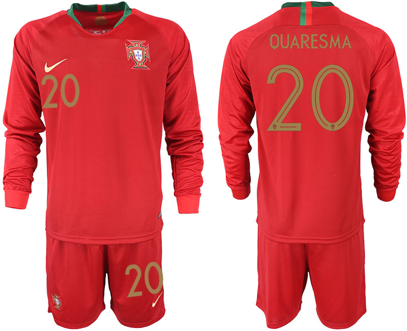 Portugal 20 QUARESMA Home 2018 FIFA World Cup Long Sleeve Soccer Jersey