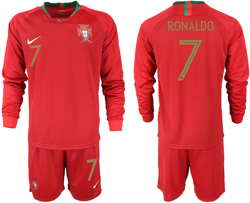 Portugal 7 RONALDO Home 2018 FIFA World Cup Long Sleeve Soccer Jersey