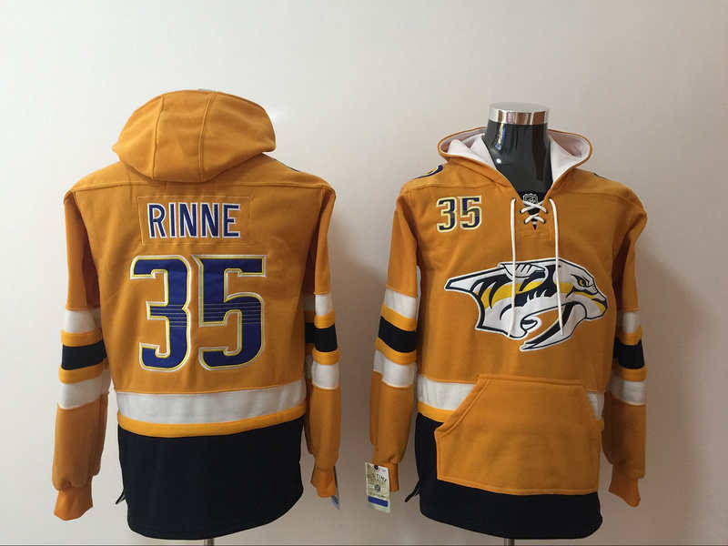 Predators 35 Pekka Rinne Yellow All Stitched Hooded Sweatshirt