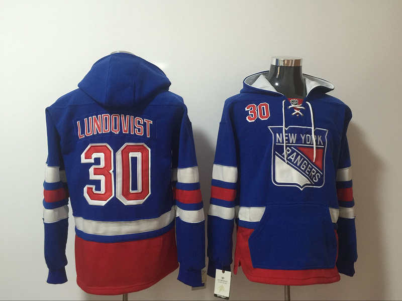 Rangers 30 Henrik Lundqvist Blue All Stitched Hooded Sweatshirt