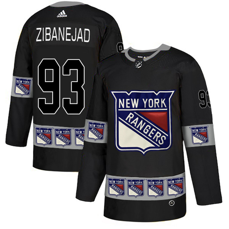 Rangers 93 Mika Zibanejad Black Team Logos Fashion  Jersey