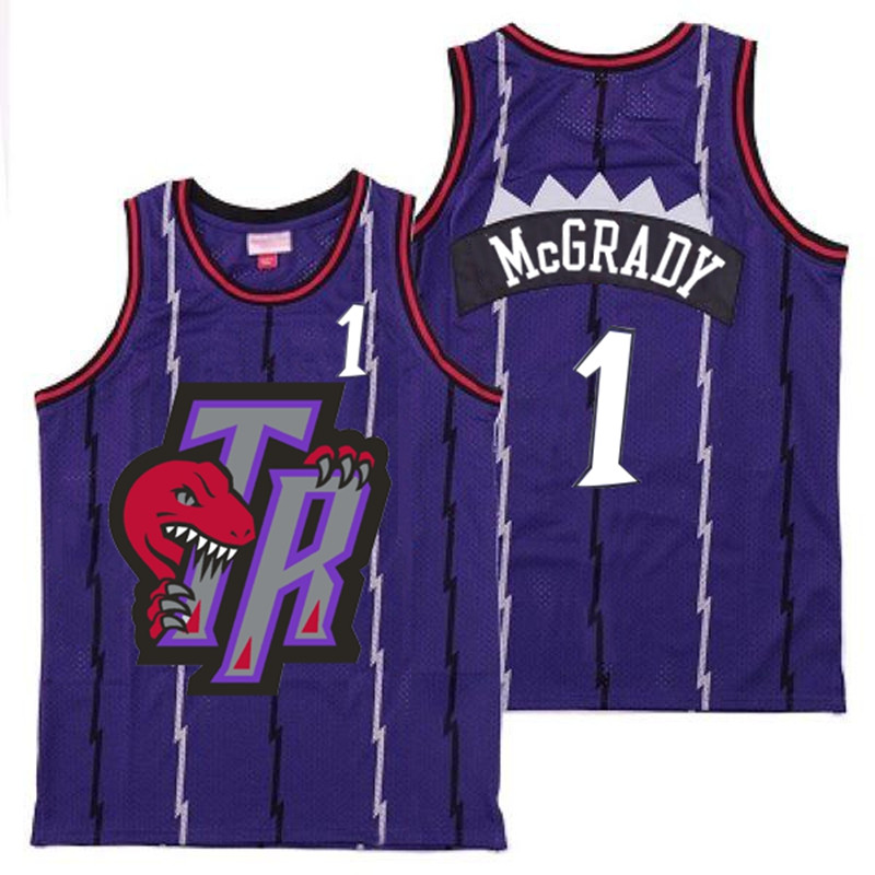 Raptors 1 Tracy McGrady Purple Big Gray TR Logo Retro Jersey
