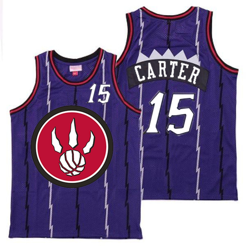 Raptors 15 Vince Carter Purple Red Big Logo Retro Jersey