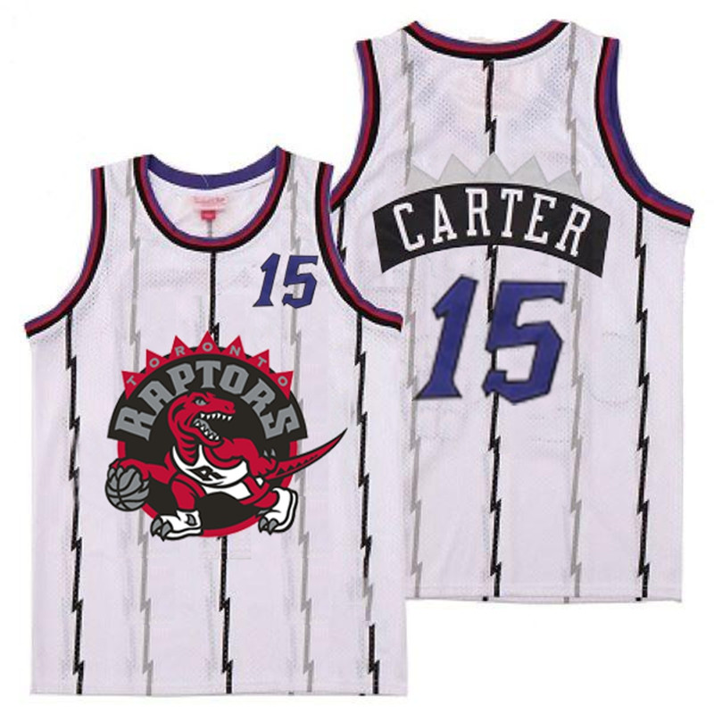 Raptors 15 Vince Carter White Big Gray Red Logo Retro Jersey