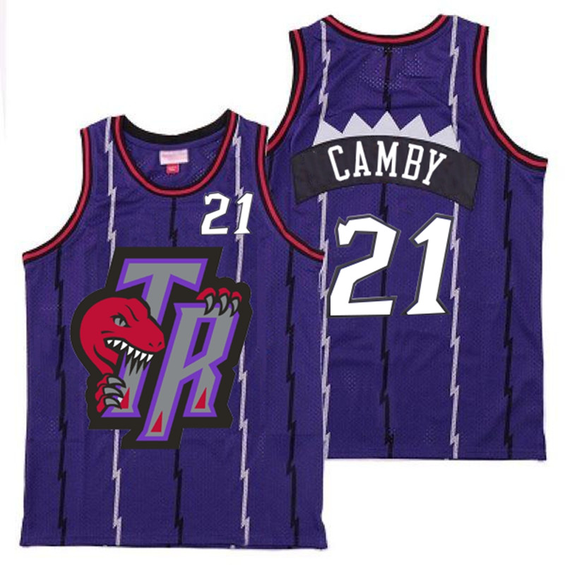 Raptors 21 Marcus Camby Purple Big Gray TR Logo Retro Jersey