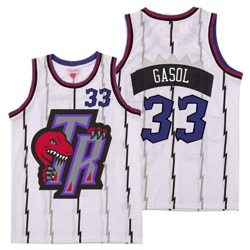 Raptors 33 Marc Gasol White Big Gray TR Logo Retro Jersey