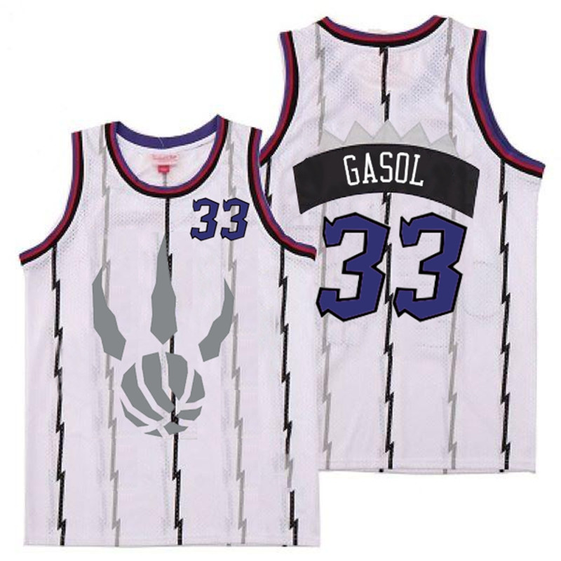 Raptors 33 Marc Gasol White Gray Logo Retro Jersey