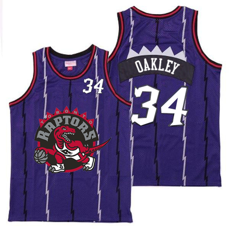 Raptors 34 Charles Oakley Purple Big Gray Red Logo Retro Jersey