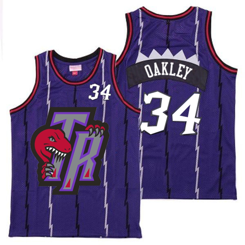 Raptors 34 Charles Oakley Purple Big Gray TR Logo Retro Jersey