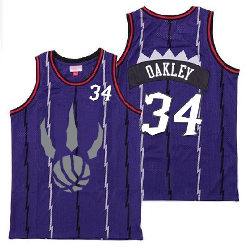 Raptors 34 Charles Oakley Purple Gray Logo Retro Jersey