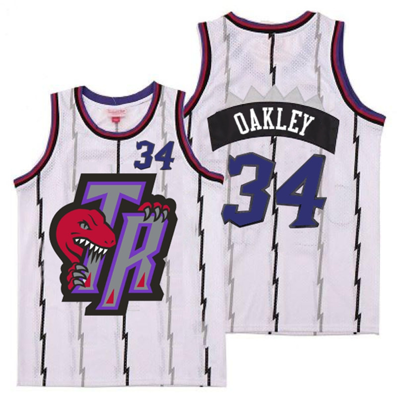 Raptors 34 Charles Oakley White Big Gray TR Logo Retro Jersey