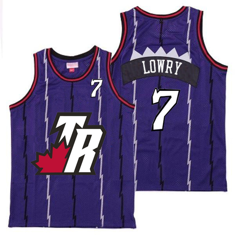 Raptors 7 Kyle Lowry Purple Big White TR Logo Retro Jersey