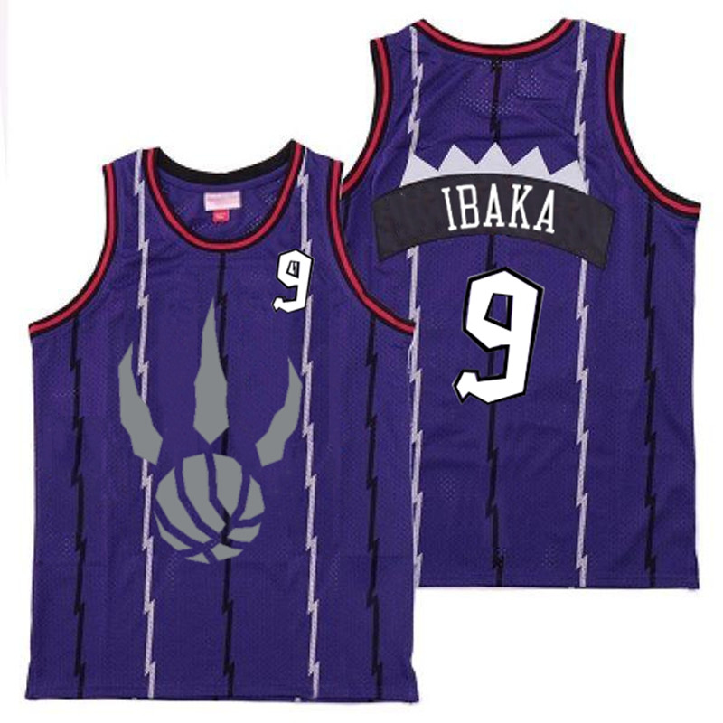 Raptors 9 Serge Ibaka Purple Gray Logo Retro Jersey