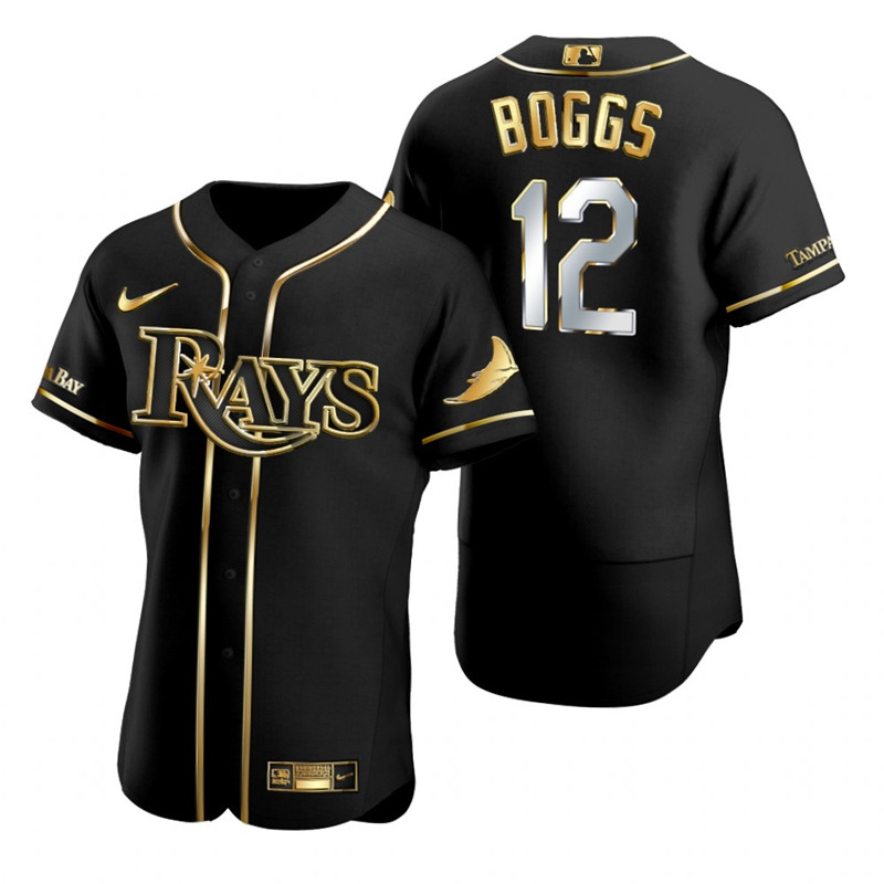 Rays 12 Wade Boggs Black Gold 2020 Nike Flexbase Jersey