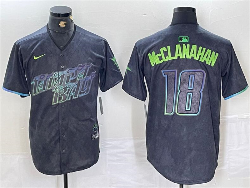 Rays 18 Shane McClanahan Charcoal Nike 2024 City Connect Cool Base Jersey