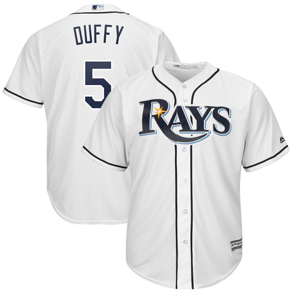 Rays 5 Matt Duffy White Cool Base Jersey