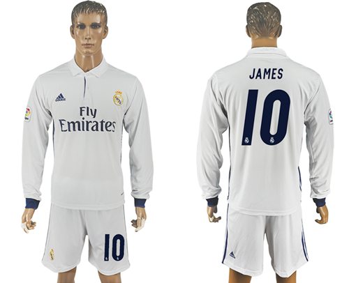 Real Madrid 10 James White Home Long Sleeves Soccer Club Jersey