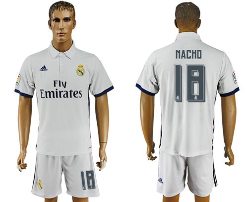 Real Madrid 18 Nacho White Home Soccer Club Jersey