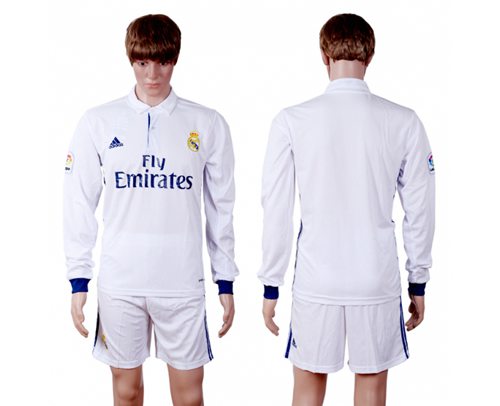 Real Madrid Blank White Home Long Sleeves Soccer Club Jersey