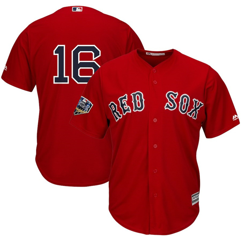 Red Sox 16 Andrew Benintendi Scarlet 2018 World Series Cool Base Player Number Jersey