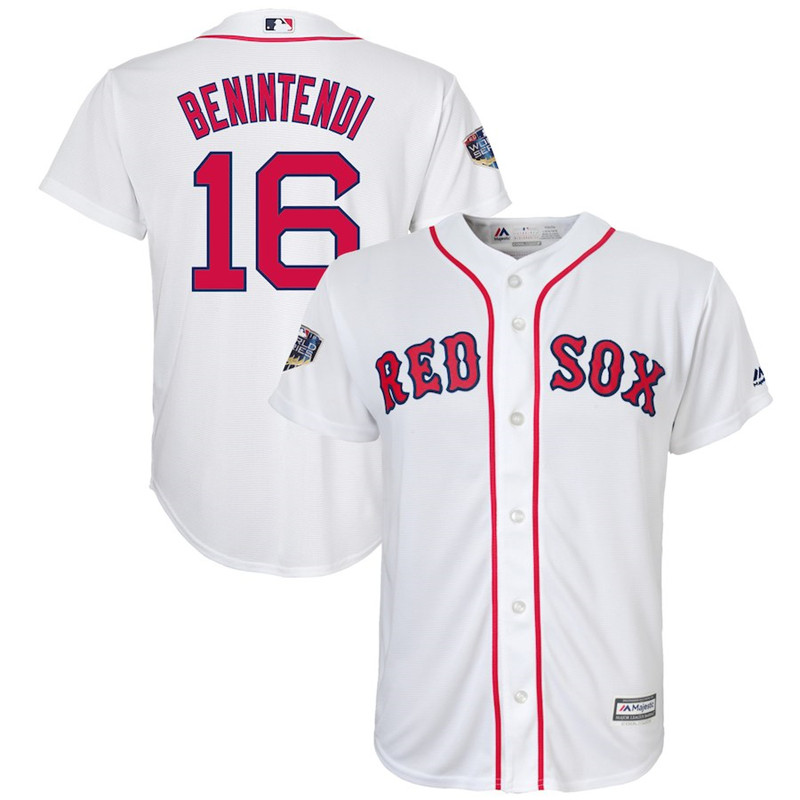 Red Sox 16 Andrew Benintendi White Youth 2018 World Series Cool Base Player Jersey