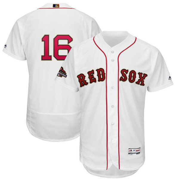Red Sox 16 Andrew Benintendi White Youth 2019 Gold Program FlexBase Jersey