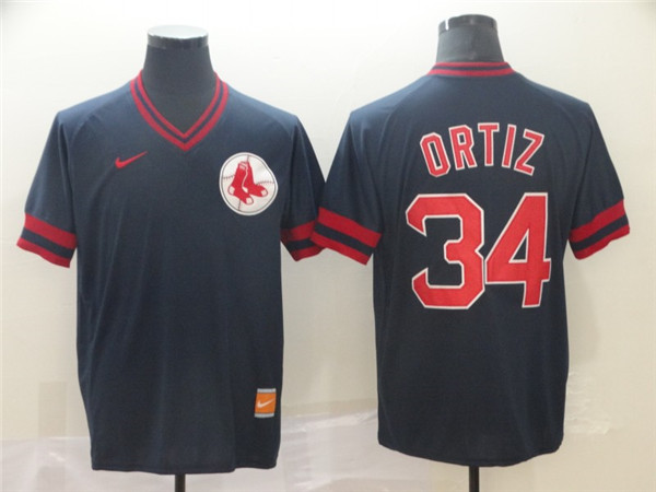 Red Sox 34 David Ortiz Black Throwback Jersey