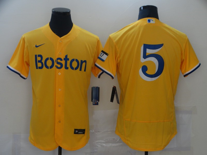 Red Sox 5 Enrique Hernandez Gold Nike 2021 City Connect Replica Player Flexbase Jersey