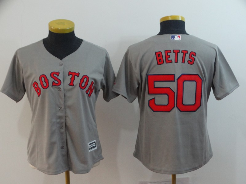 Red Sox 50 Mookie Betts Gray Women Cool Base Jersey