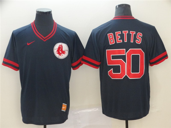 Red Sox 50 Mookie Betts Navy Throwback Jersey