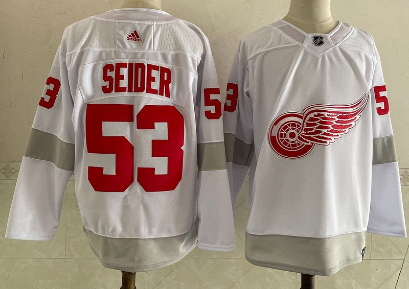 Red Wings 53 Moritz Seider White 2020 21 Reverse Retro Adidas Jersey