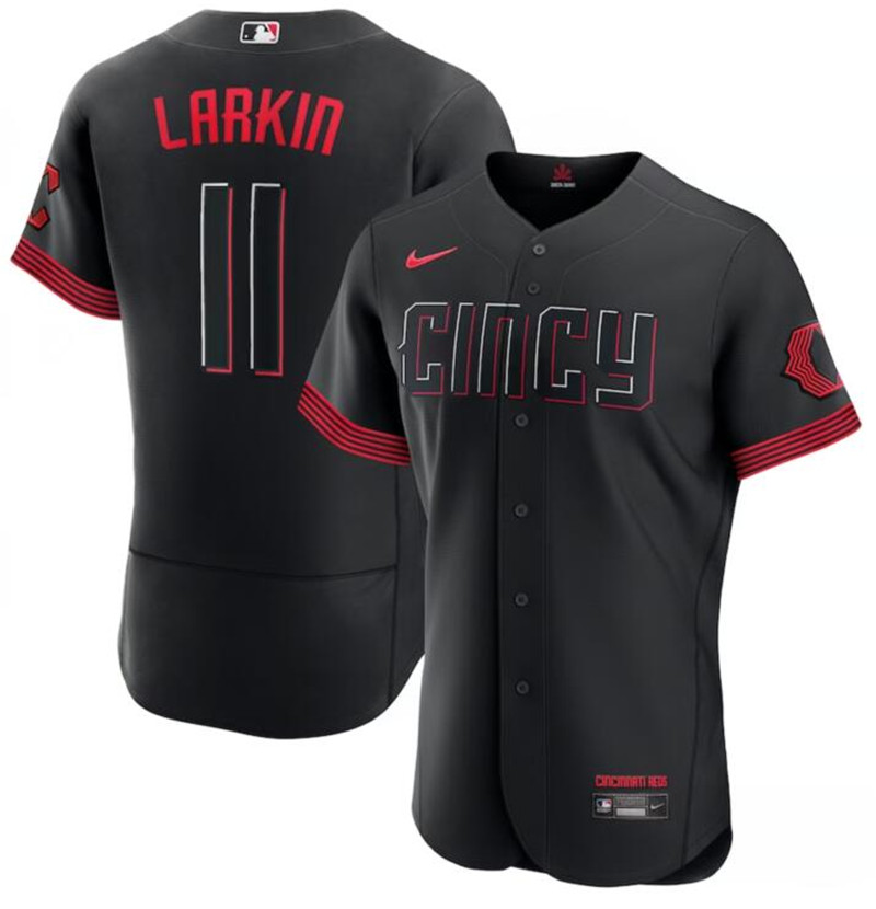 Reds 11 Barry Larkin Black Nike 2023 City Connect Flexbase Jersey