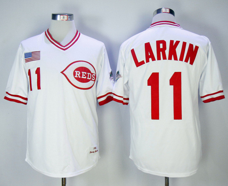 Reds 11 Barry Larkin White Cooperstown Collection Jersey