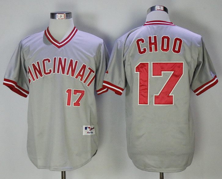 Reds 17 Shin Soo Choo Gray Throwback Jersey