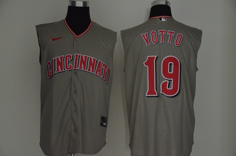 Reds 19 Joey Votto Gray Nike Cool Base Sleeveless Jersey