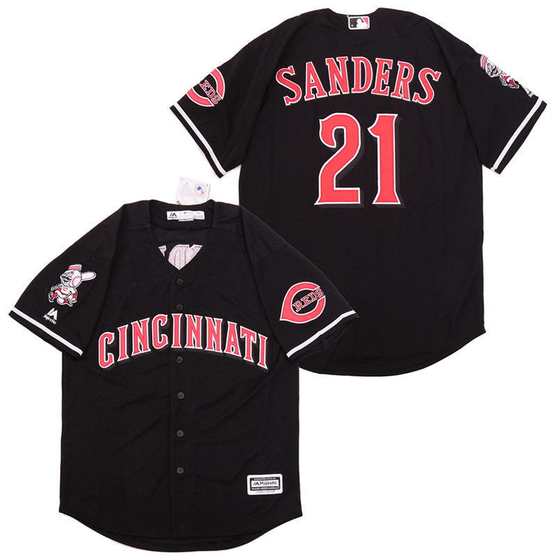 Reds 21 Deion Sanders Black Cool Base Jersey