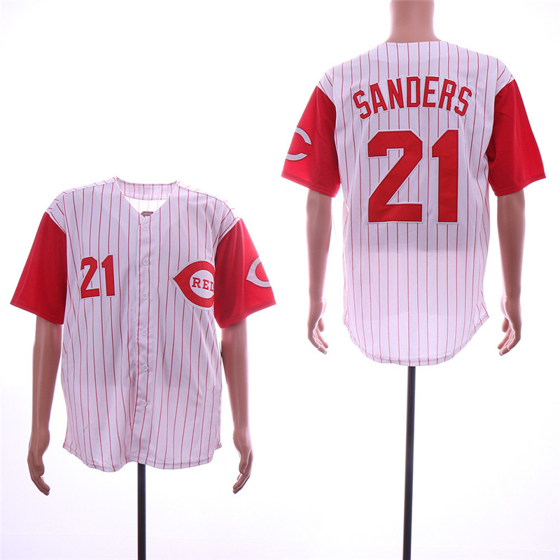 Reds 21 Deion Sanders White Throwback Jersey