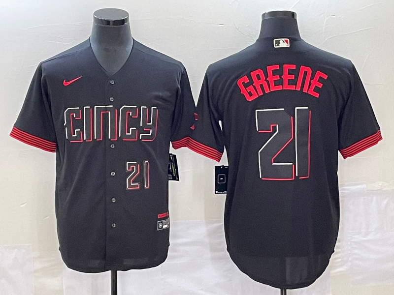 Reds 21 Hunter Greene Number Black Nike 2023 City Connect Cool Base Jersey