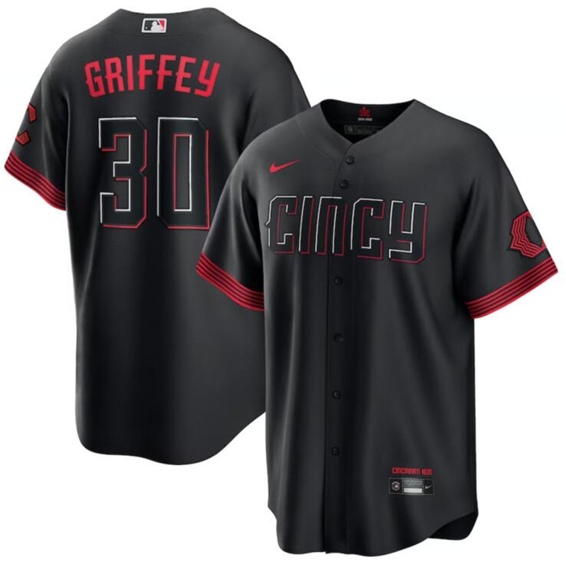 Reds 30 Ken Griffey Jr. Black Nike 2023 City Connect Cool Base Jersey