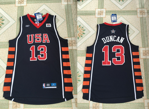 Reebok 2004 Olympic USA Dream Team Six 13 Tim Duncan Blue Jerseys