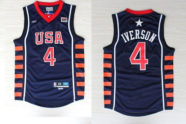 Reebok 2004 Olympic USA Dream Team Six 4 Allen Iverson Blue Jerseys