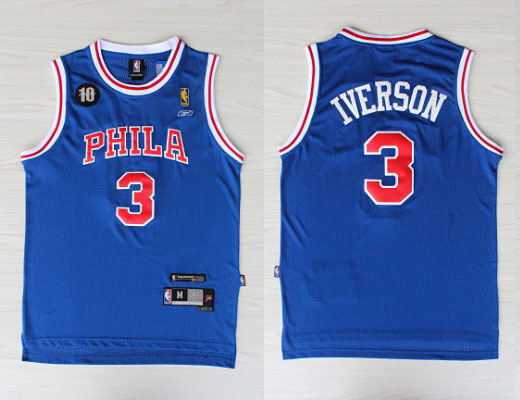 Reebok NBA Philadelphia 76ers 3 Allen Iverson New Rev30 Swingman Throwback Blue Jersey