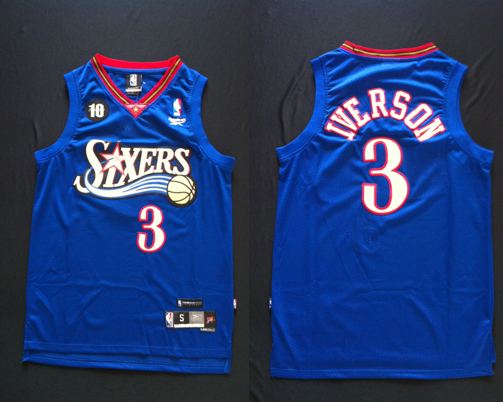 Reebok NBA Philadelphia 76ers 3 Allen Iverson New Revolution 30 Swingman Soul Throwback Blue Jersey