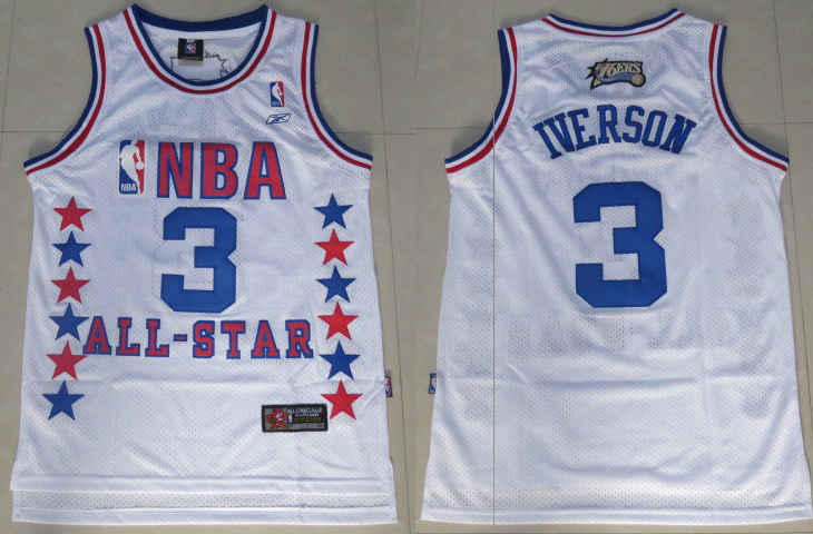 Reebok NBA Philadelphia 76ers 3 Allen Iverson Soul Throwback White 2003 All Star Jersey