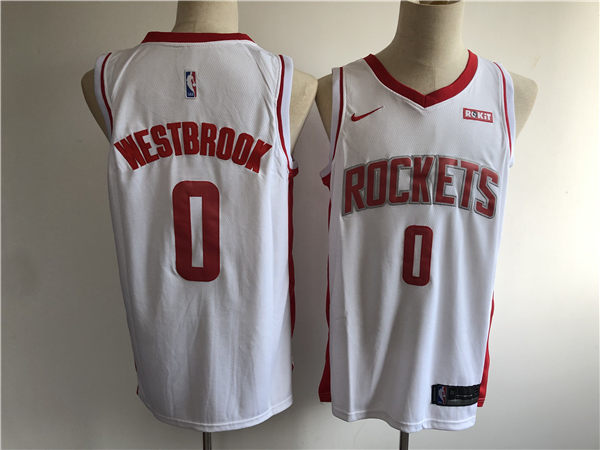 Rockets 0 Russell Westbrook White Nike Swingman With Sponsor Jersey